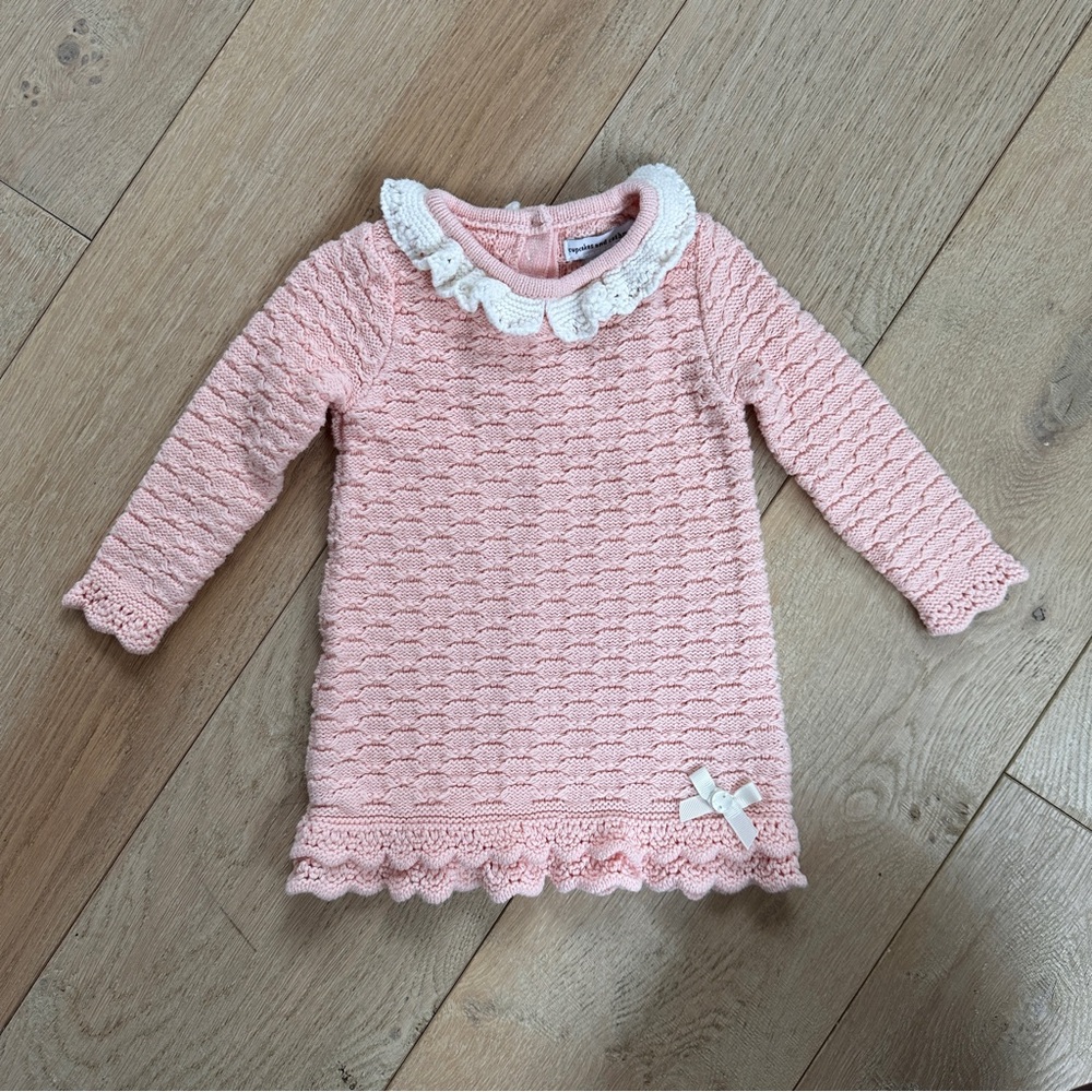 cupcakes & cashmere Pink Knit Sweater with White Lace Collar